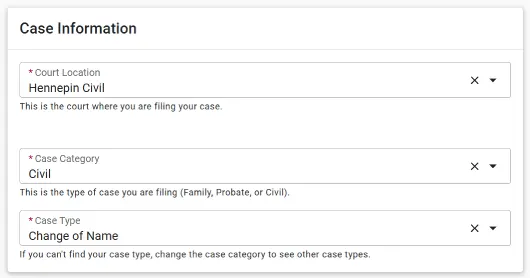 eFile case information screen