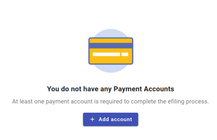 eFile system prompts to add payment accounts on the home screen